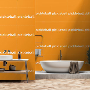 Fun White Sleek PICKLEBALL Text On Bright Orange Wallpaper
