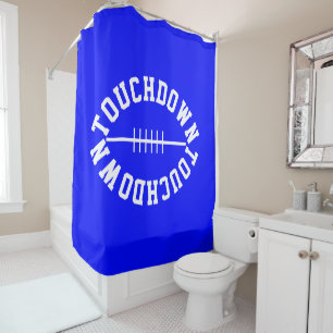 Fun White Sporty Football TOUCHDOWN On Bright Blue