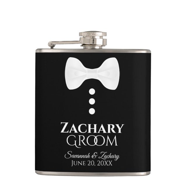 Fun White Tie Tuxedo Groom Wedding Flask (Front)