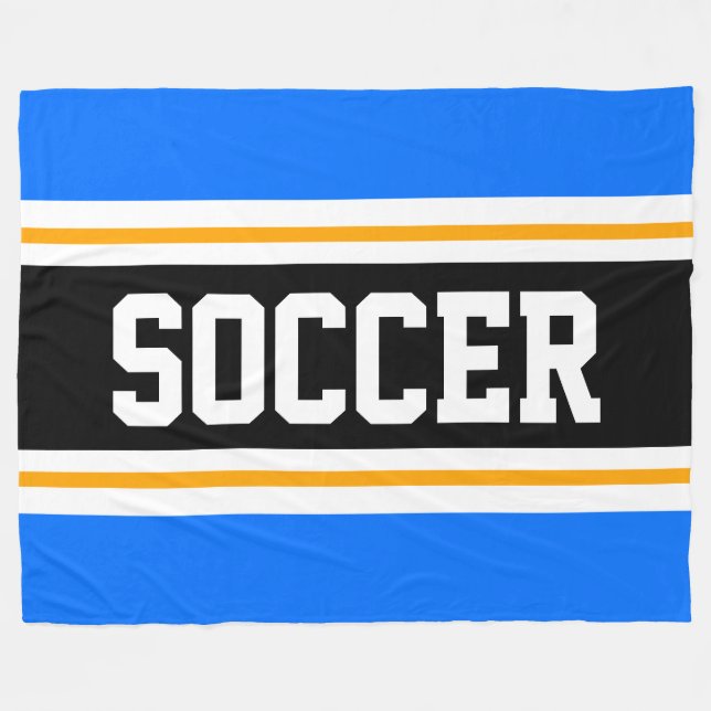 Fun Wide Bright Blue Black SOCCER Racing Stripes Fleece Blanket (Front (Horizontal))