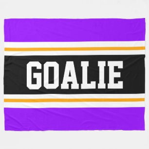 Fun Wide Bright Purple Black GOALIE Racing Stripes Fleece Blanket