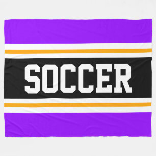 Fun Wide Bright Purple Black SOCCER Racing Stripes Fleece Blanket