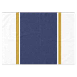 Fun Wide Navy Blue Brown Racing Stripes On White Tablecloth