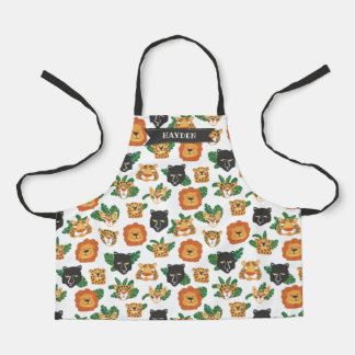 Fun Wild Big Cats Pattern Add Name Apron