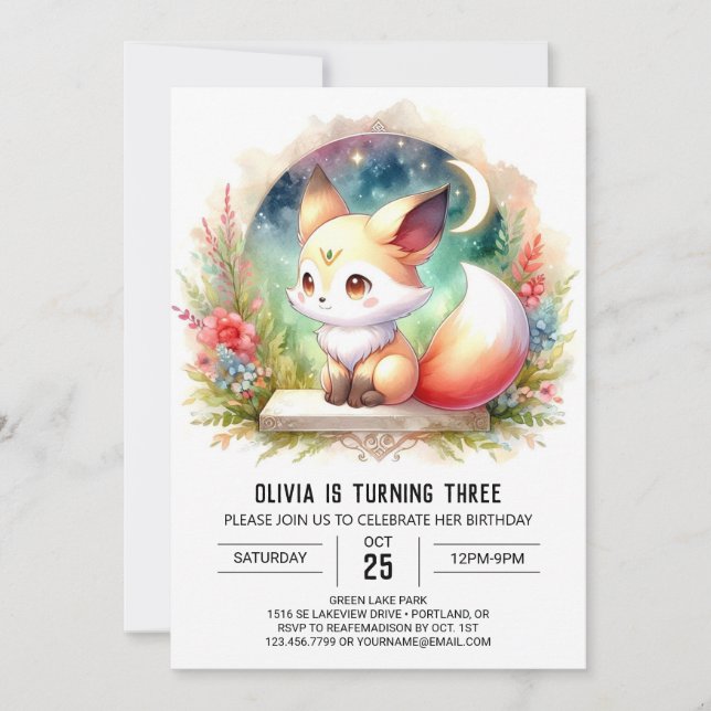 Fun Wild Fox Birthday digital Invitation (Front)