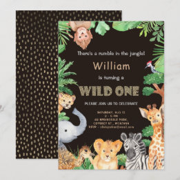 Fun Wild One Jungle Boy First Birthday Invitation