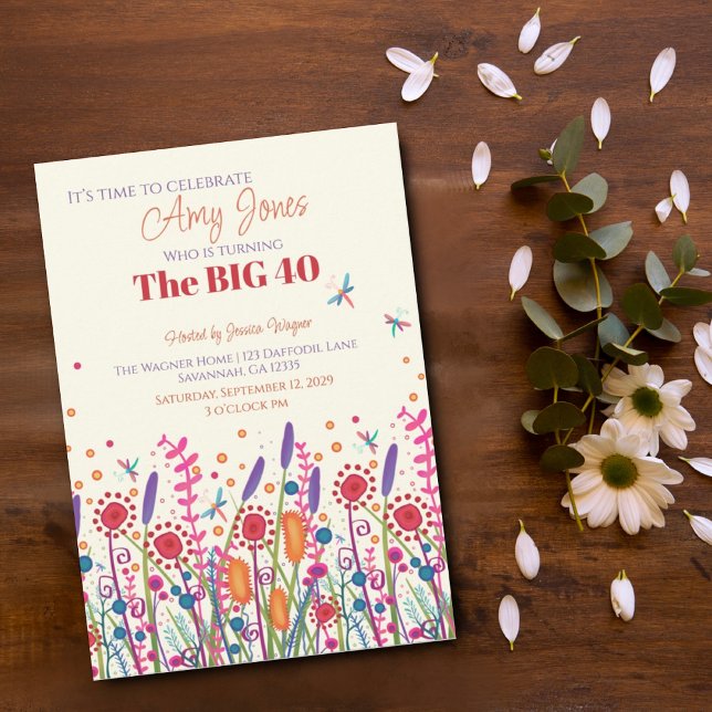 Fun Wildflower Personalized Dragonfly Birthday Invitation (Creator Uploaded)