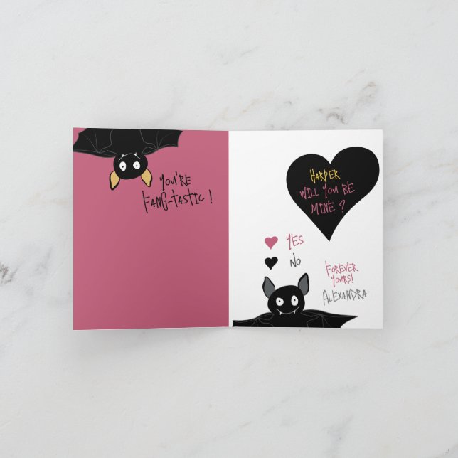 Fun “Will You Be Mine?” Bat Love + Valentine Card (Inside)
