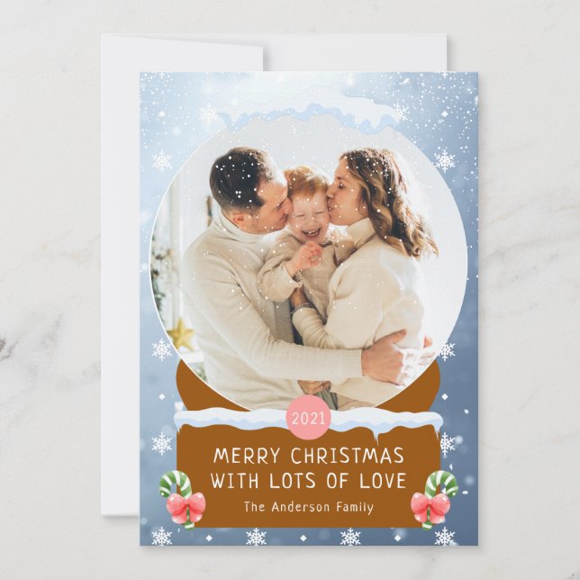 Fun Winter Merry Christmas Snow Globe Photo Card (Front)