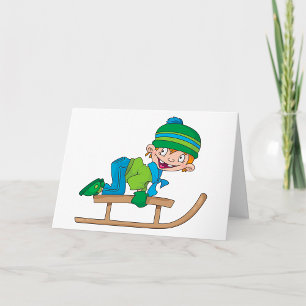 Fun Winter Sledding Boy Cute Snow Adventure Card