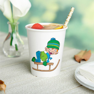 Fun Winter Sledding Boy Cute Snow Adventure Paper Cups