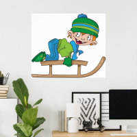 Fun Winter Sledding Boy Cute Snow Adventure 