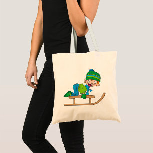 Fun Winter Sledding Boy Cute Snow Adventure Tote Bag