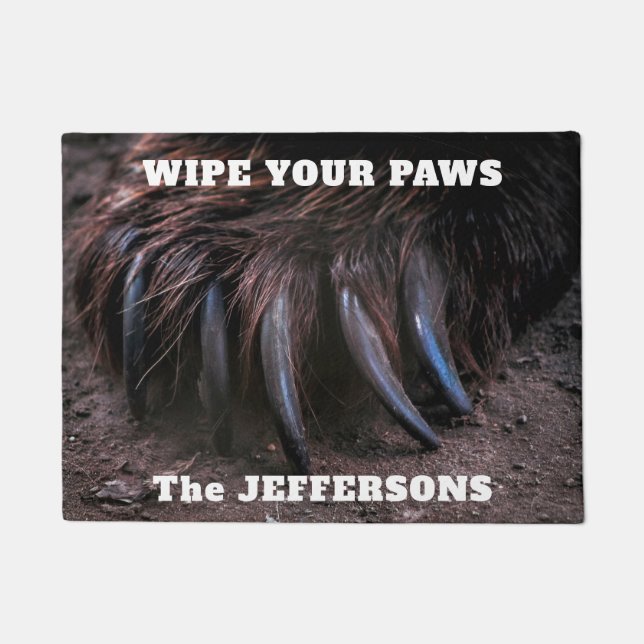 Fun "Wipe Your Paws" with Bear Paw and Claws Doormat (Front)