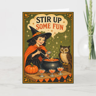 Fun Witch & Owl Vintage Halloween Card