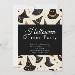 Fun Witches Hats Black Halloween Dinner Party Invitation