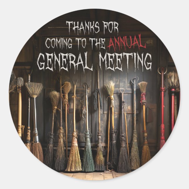 Fun Witchy Broomsticks Halloween Party Thank You Classic Round Sticker (Front)