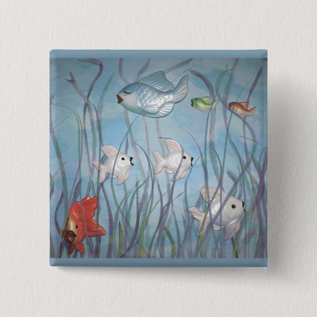 fun with chalkware fish 2 inch square button (Front)