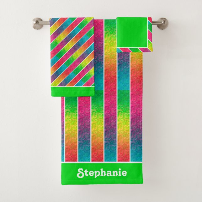 [Fun with Stripes] Pattern #1 Rainbow Geometric Bath Towel Set (Insitu)