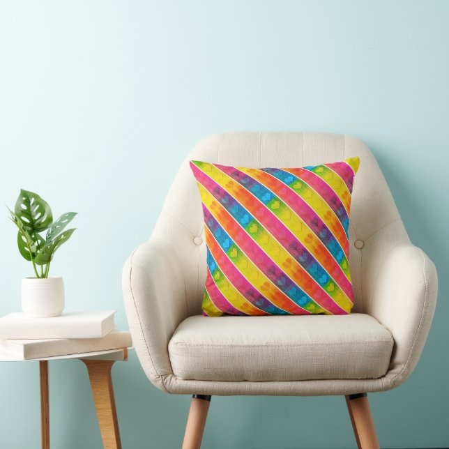 [Fun with Stripes] Pattern #6c Rainbow Hearts 1974 Throw Pillow (Chair)