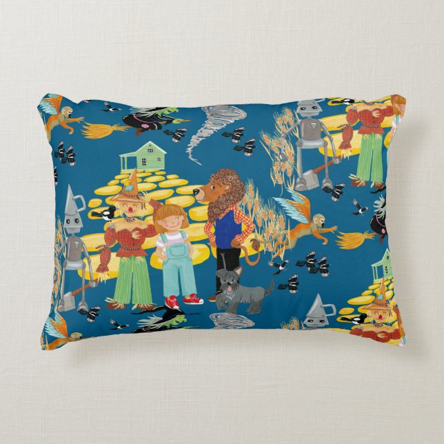 Fun Wizard of Oz on blue children's design Accent Pillow (Front)