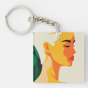 Fun Woman Portrait Modern Abstract Custom Keychain