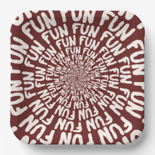Fun word repeating spiral cream burgundy red paper plate