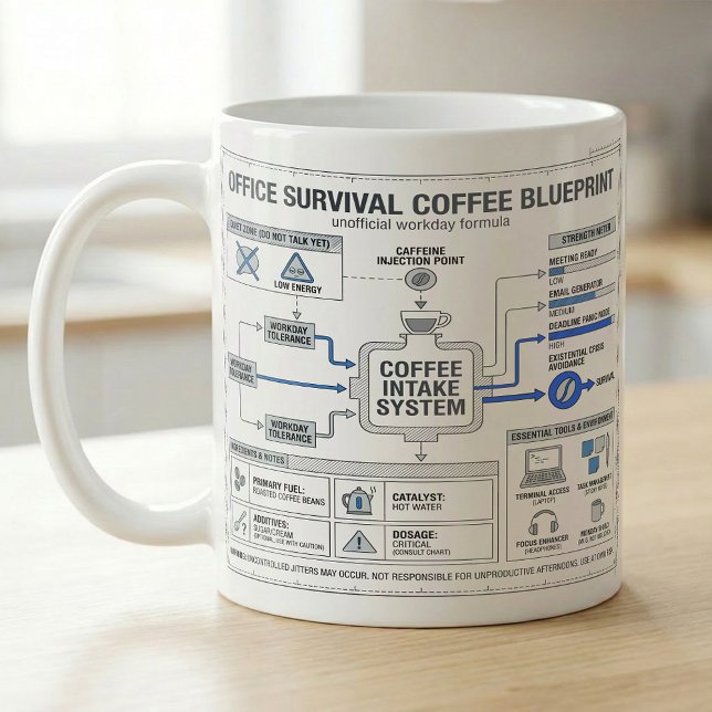 Fun Workday Coffee Routine, Office Flowchart Tips Mug (Creator Uploaded)