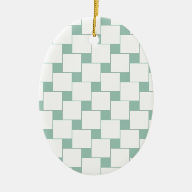 Fun Woven Squares Mint Green Ceramic Ornament (Front)