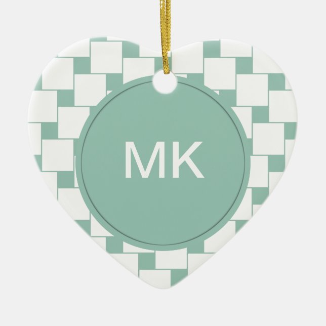Fun Woven Squares Mint Green Ceramic Ornament (Front)