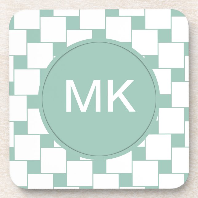 Fun Woven Squares Mint Green Coaster (Front)