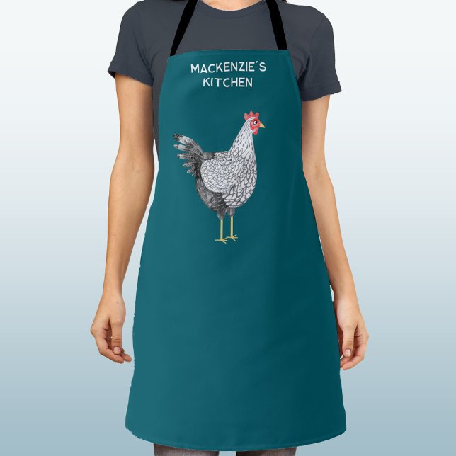 Fun Wyandotte Chicken Hen Watercolor Personalized Apron (Wyandotte Chicken watercolor hen personalized name custom text apron)