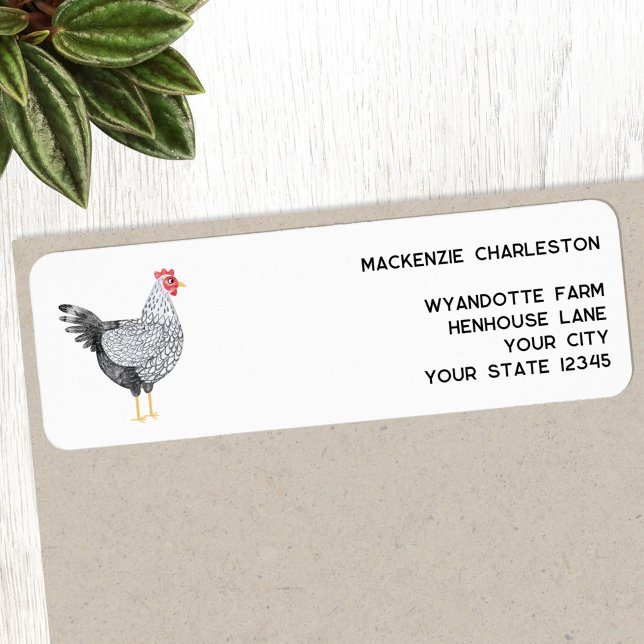 Fun Wyandotte Poulet Aquarelle Adresse de retour (Fun Wyandotte chicken hen personalized custom text return address label)