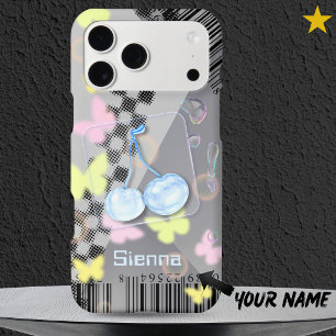 Fun Y2K Glass Cherries Neon Butterfly Custom Name