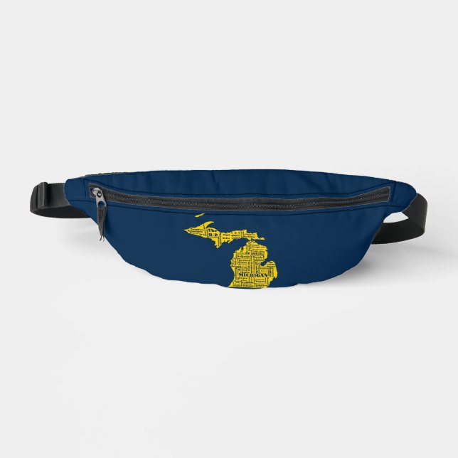 Fun Yellow and Navy Blue State of Michigan cities Fanny Pack (Front)