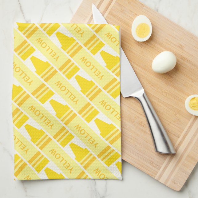 Fun Yellow Crayon Pattern Kitchen Towel (Quarter Fold)