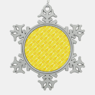 Fun Yellow Crayon Pattern Snowflake Pewter Christmas Ornament