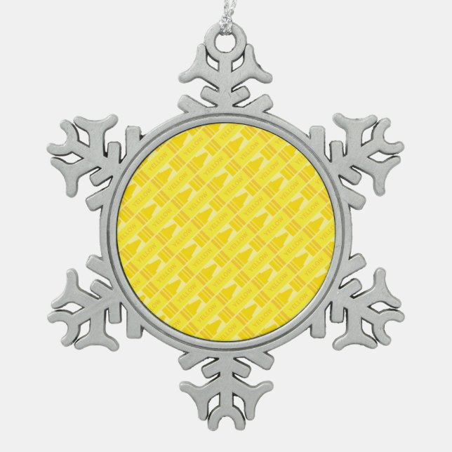 Fun Yellow Crayon Pattern Snowflake Pewter Christmas Ornament (Front)