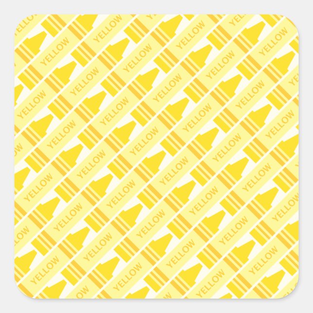Fun Yellow Crayon Pattern Square Sticker (Front)