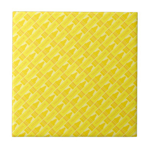 Fun Yellow Crayon Pattern Tile