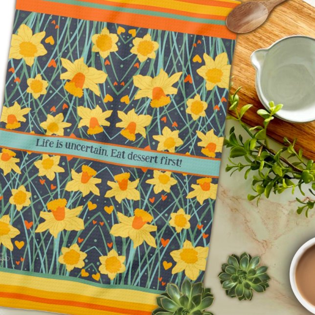 Fun Yellow Daffodils Custom Name or Quote Stylish  Kitchen Towel (Creator Uploaded)