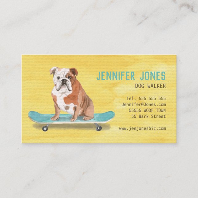 Fun Yellow Dog Walker Carte de visite (Devant)