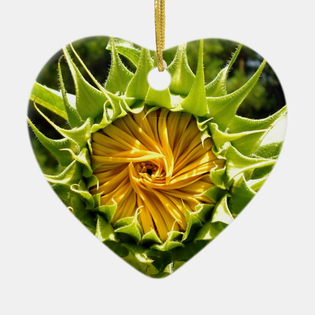 Fun yellow floral Sunflower Ceramic Ornament (Front)