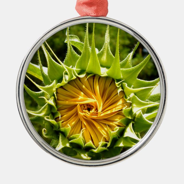 Fun yellow floral Sunflower Metal Ornament (Front)
