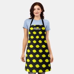 Fun yellow lemon pattern black kitchen chef apron