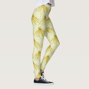 Fun Yellow Octopus Swimming Pattern Leggings