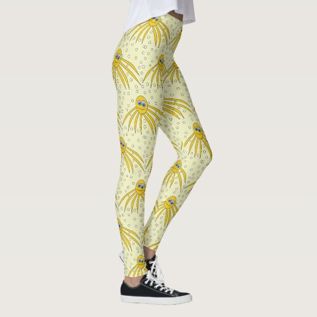 Fun Yellow Octopus Swimming Pattern Leggings (Right)