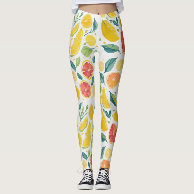 Fun Yellow Orange Citrus Fruit Watercolor  Leggings (Front)