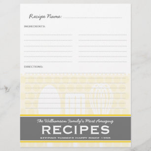 Fun Yellow Retro Style Recipe Binder Insert
