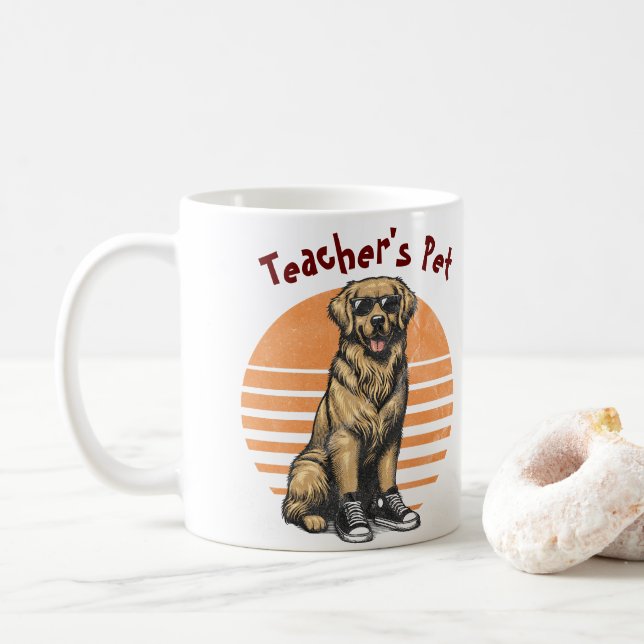 Fun  Yellows with Sunglasses Golden Retriever Coffee Mug (With Donut)